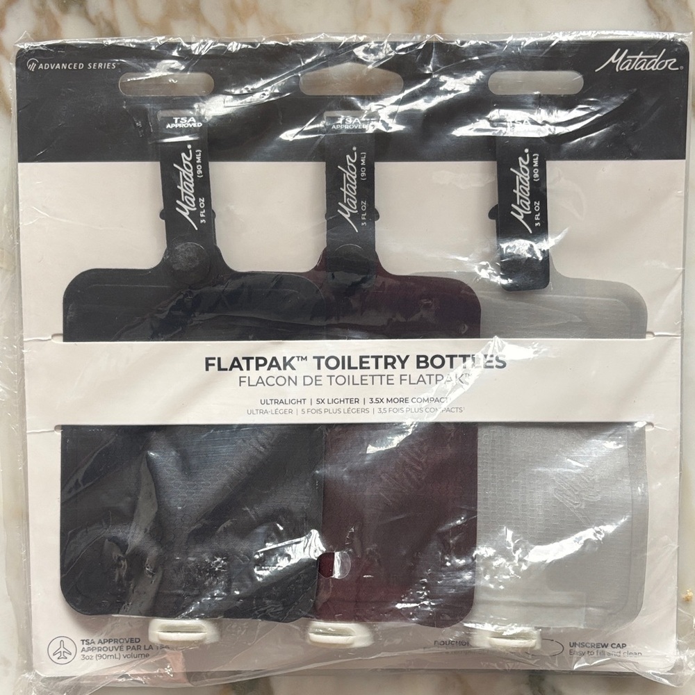 FlatPak Toiletry Bottles - Black, Red, Gray